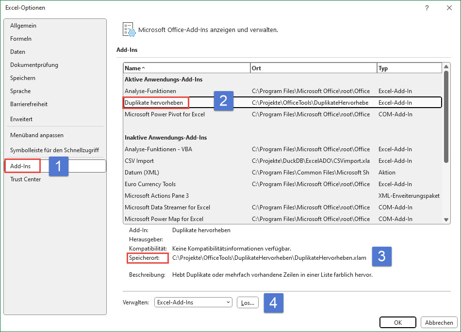Excel Optionen Add-Ins