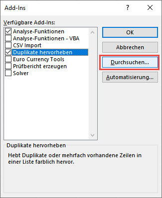 Add-Ins Liste