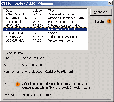 Add-In Info Dialog